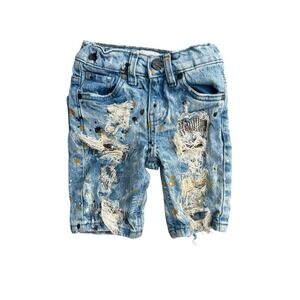 Kids FWRD DENIM & CO. Distressed Jean Denim Shorts Size 4 Yrs Paint Splatter
